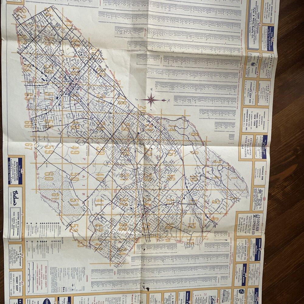 Western Union County New Jersey NJ Foldout Map 29 x 21 Business Directory